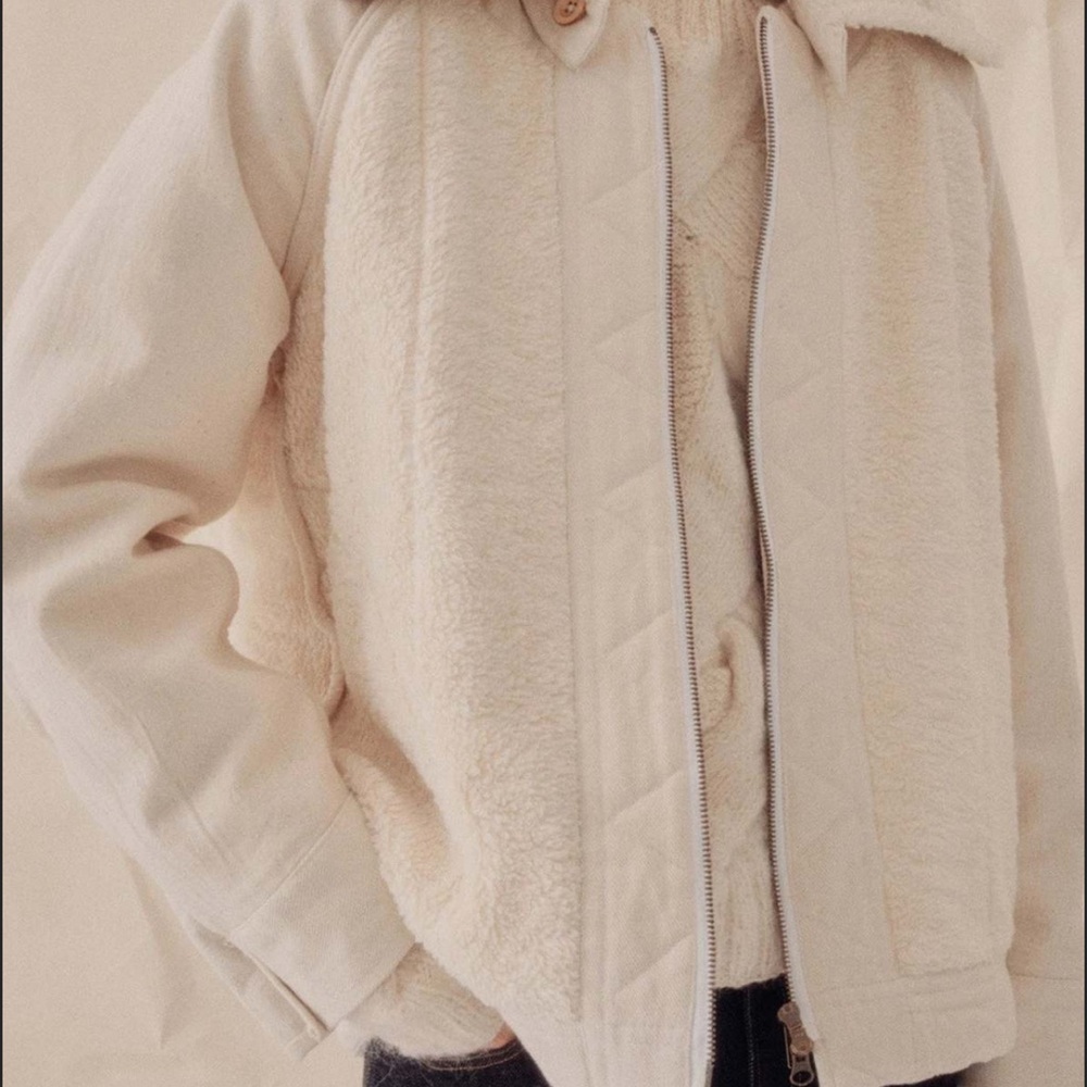 NYMANE S  Reversible Cream Quilted Jacket with removable Shearling Collar